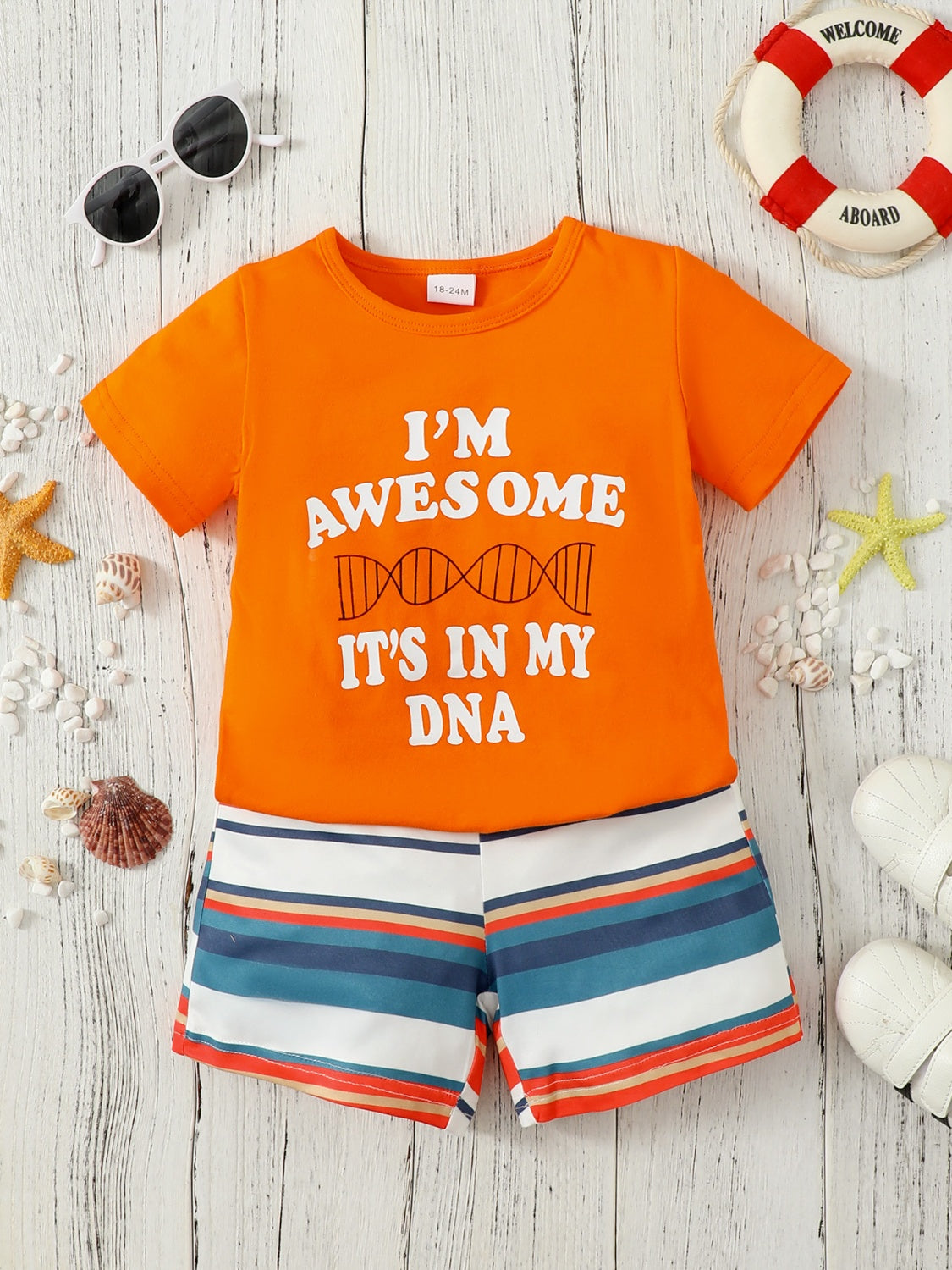 I'M AWESOME IT'S IN MY DNA Short Sleeve Top and Striped Shorts Set