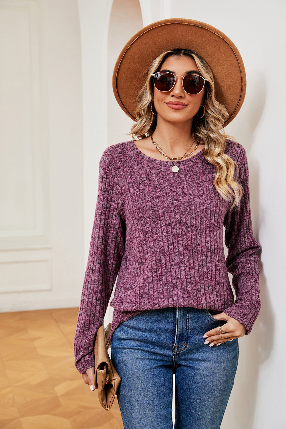 Heathered Round Neck Top