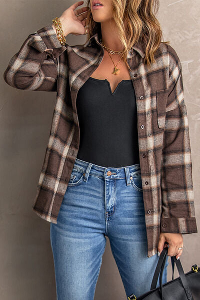 Plaid Button Up Dropped Shoulder Shirt