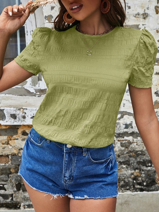 Ruched Round Neck Short Sleeve T-Shirt