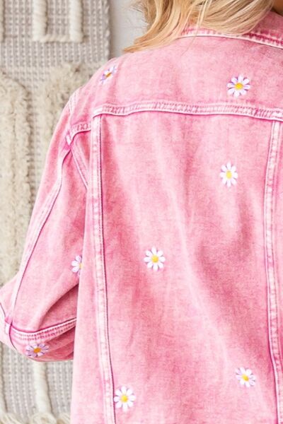 Veveret Daisy Print Button Up Denim Jacket