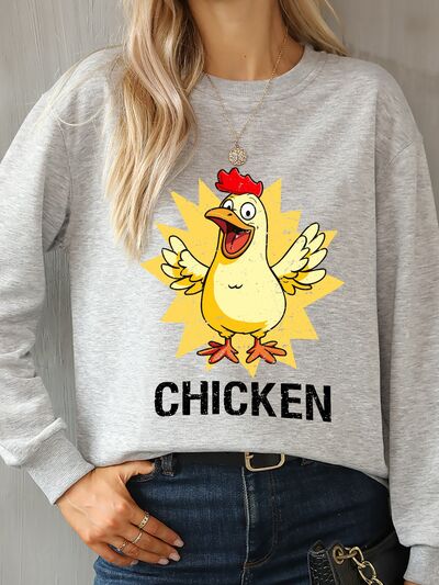 CHICKEN Round Neck Dropped Shoulder Sweatshirt