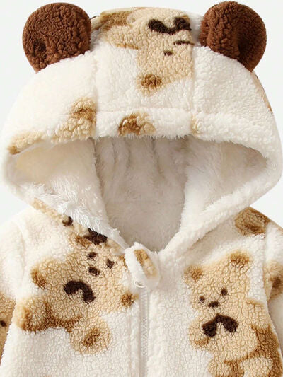 Bear Zip Up Long Sleeve Hooded Jumpsuit