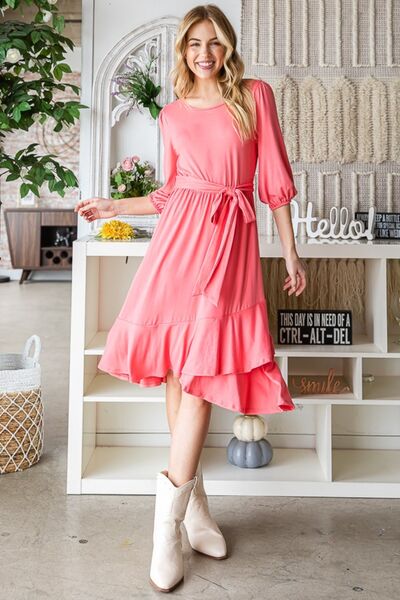 Reborn J Tie Front Ruffle Hem Dress