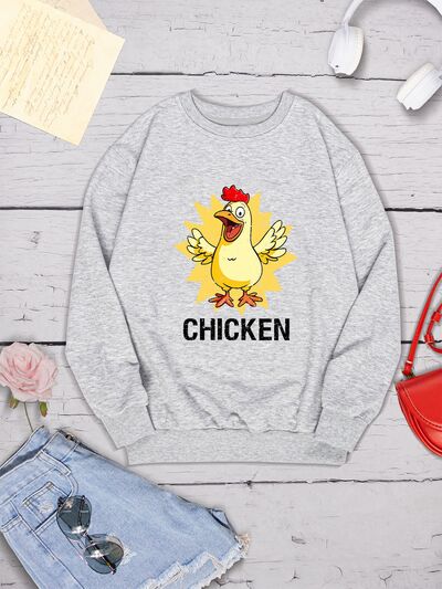 CHICKEN Round Neck Dropped Shoulder Sweatshirt