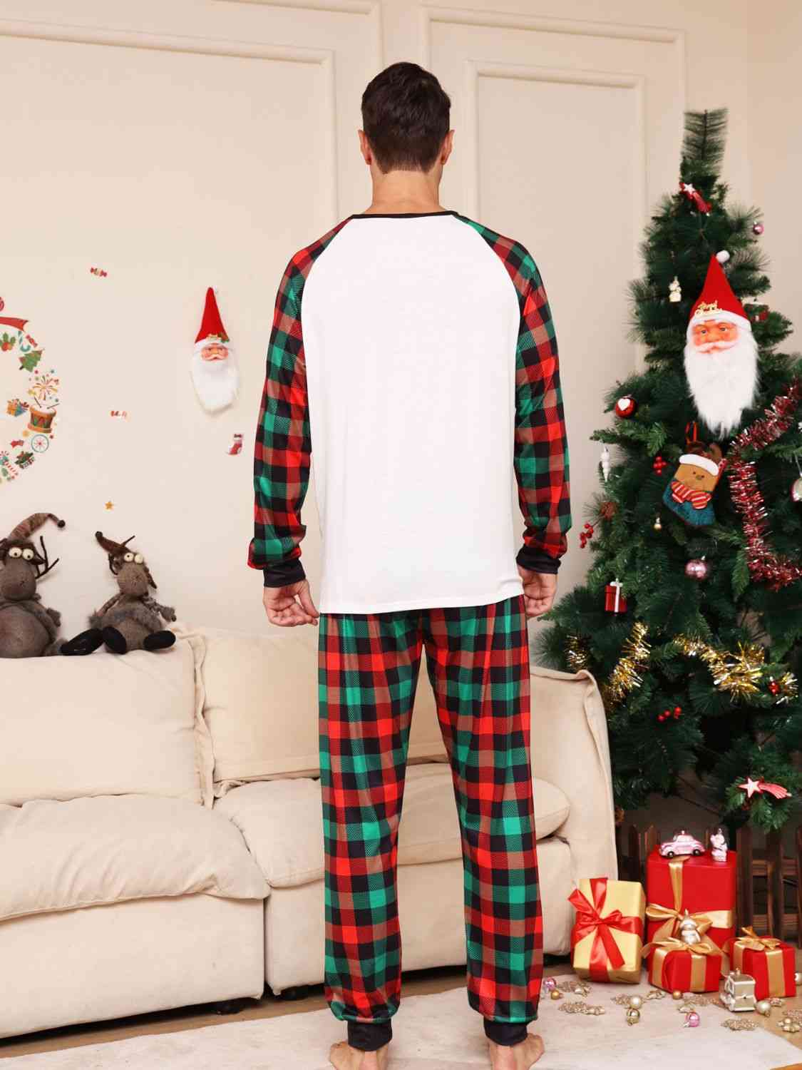 Full Size Reindeer Graphic Top and Plaid Pants Set